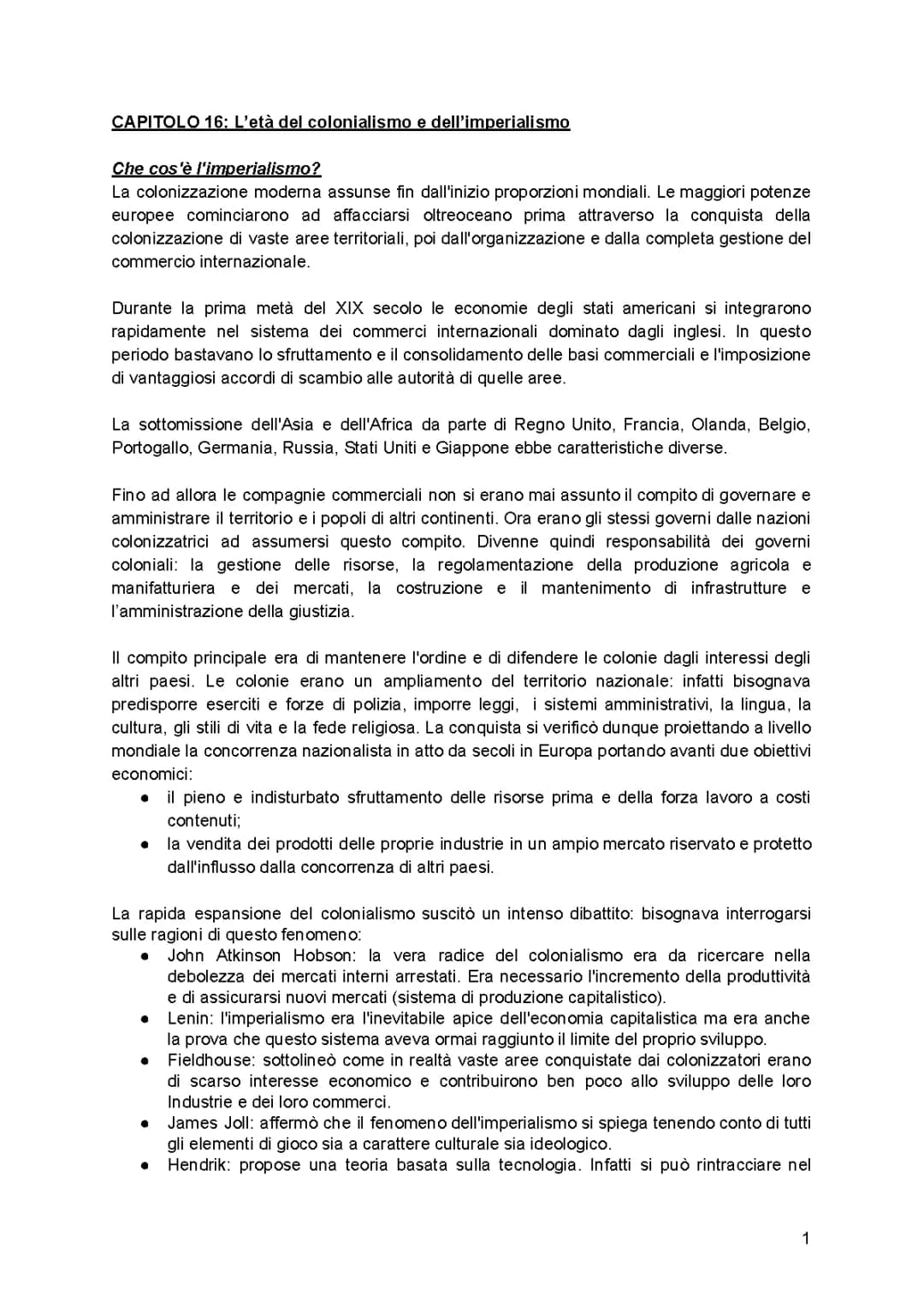 Colonialismo e Imperialismo: Riassunto per la Scuola Media
