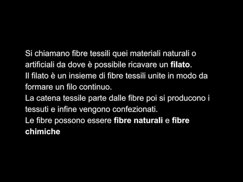 Le fibre tessili FIBRE
TESSILI
NATURALI
CHIMICHE
Miten
VEGETALI
ARTIFICIALI
ANIMALI
SINTETICHE
MINERALI Si chiamano fibre tessili quei mater