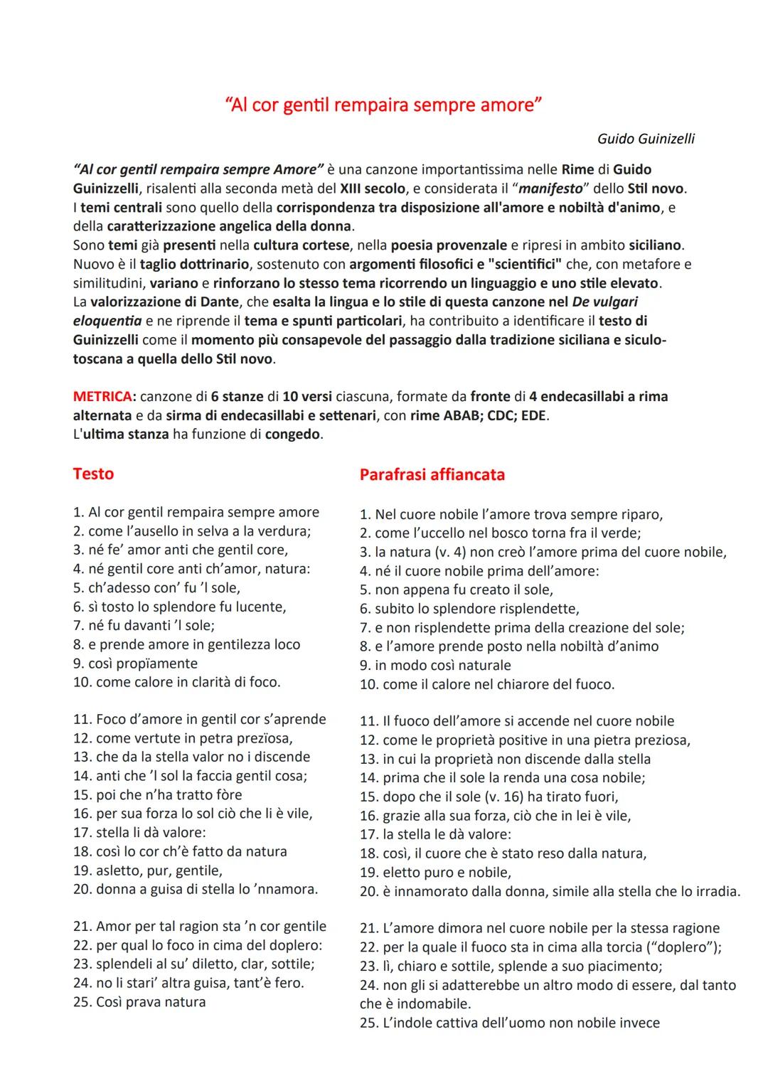 "Al cor gentil rempaira sempre amore"
"Al cor gentil rempaira sempre Amore" è una canzone importantissima nelle Rime di Guido
Guinizzelli, r