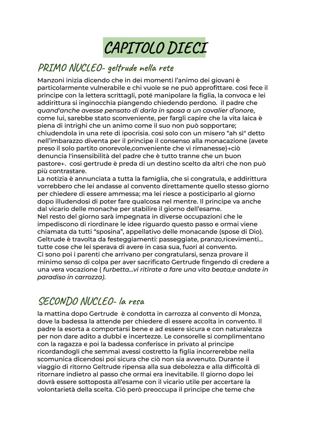CAPITOLO DIECI
PRIMO NUCLEO- geltrude nella rete
Manzoni inizia dicendo che in dei momenti l'animo dei giovani è
particolarmente vulnerabile