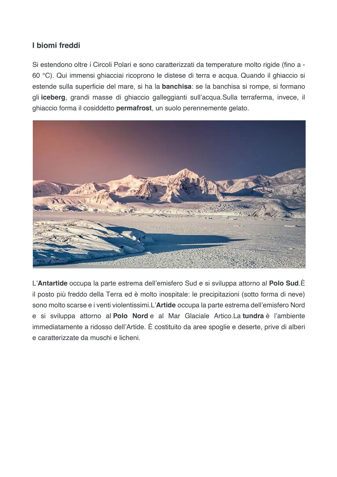 Le fasce climatiche e i biomi
Sulla Terra ci sono diverse fasce climatiche (gruppi di climi). Ogni clima ha valori specifici
di temperatura 