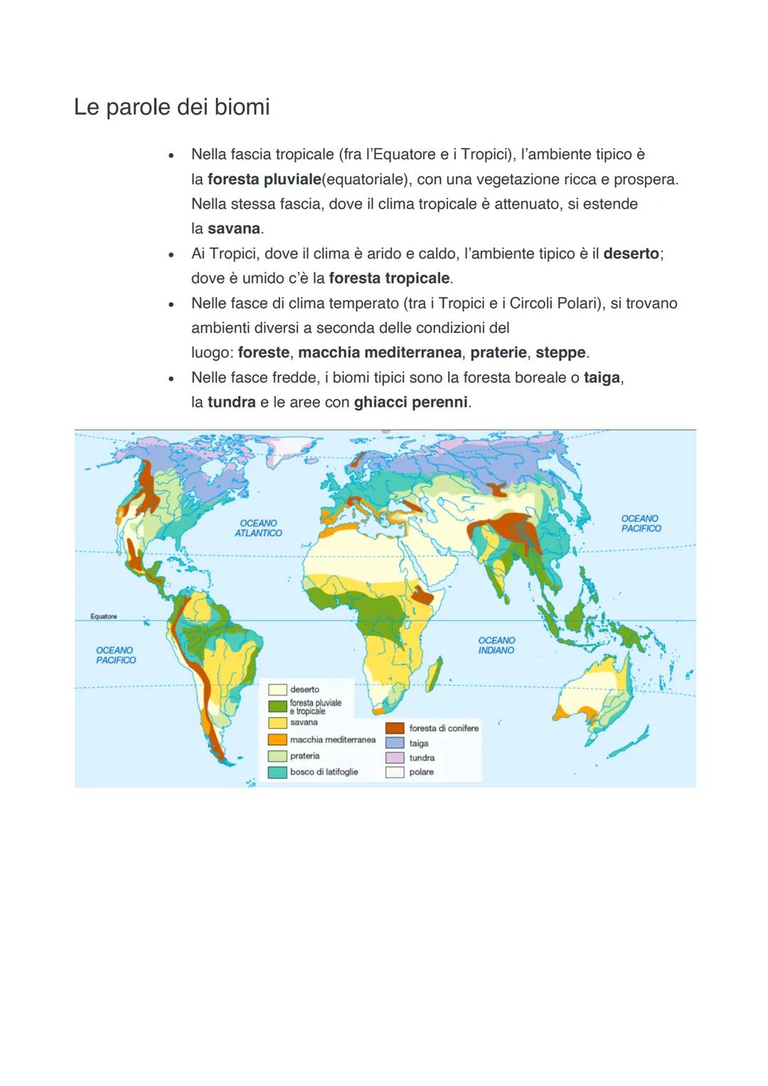 Le fasce climatiche e i biomi
Sulla Terra ci sono diverse fasce climatiche (gruppi di climi). Ogni clima ha valori specifici
di temperatura 