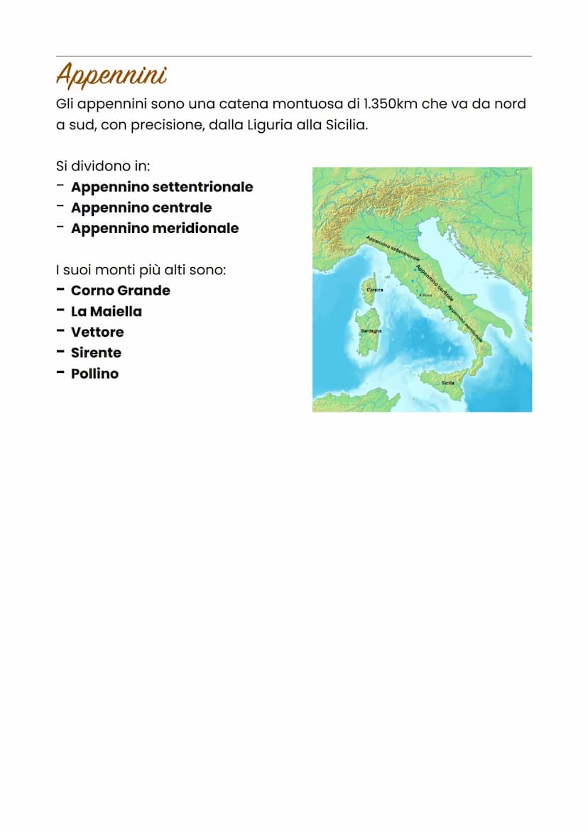 Alpi e Appennini
Il territorio italiano, per circa un terzo è composto da montagne.
I sistemi montuosi più particolari sono le Alpi e gli Ap
