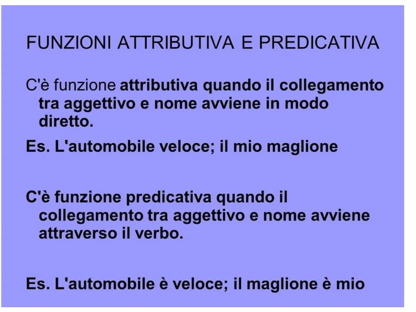 è una parola che aggiunta ad un nome, ne indica
una caratteristica particolare o ne precisa un aspetto
precisano il significato di un nome
i