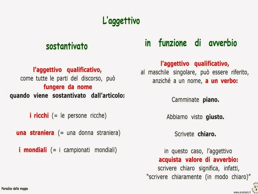 è una parola che aggiunta ad un nome, ne indica
una caratteristica particolare o ne precisa un aspetto
precisano il significato di un nome
i