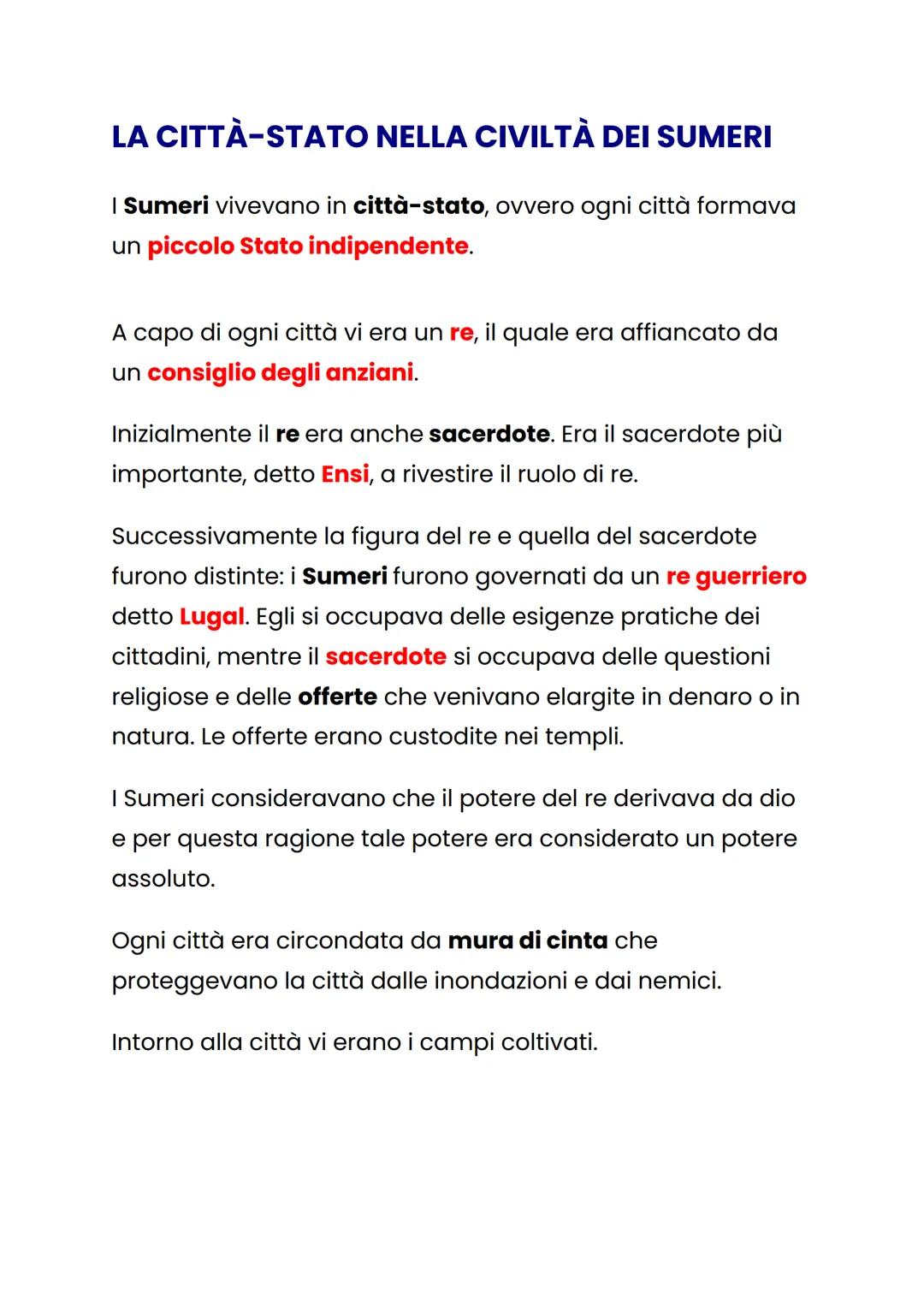 I SUMERI
Ancora oggi non sappiamo con sicurezza da dove sono
giunti i Sumeri:
• forse provenivano dall'altopiano dell'Iran;
• o forse dal te
