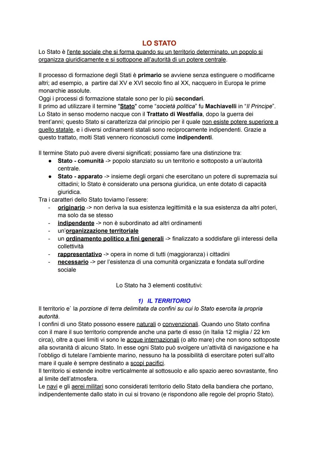 # LO STATO

Lo Stato è l'ente sociale che si forma quando su un territorio determinato, un popolo si
organizza giuridicamente e si sottopone