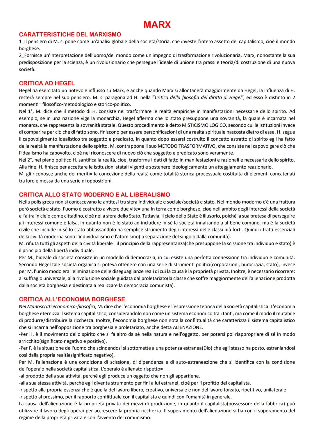 MARX
CARATTERISTICHE DEL MARXISMO
1_ll pensiero di M. si pone come un'analisi globale della società/storia, che investe l'intero assetto del