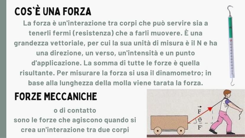 pos
20%.
80%
+-X%
a g
LE FORZE
VE
Fisica
a
D
=31415926 COS'È UNA FORZA
S
La forza è un'interazione tra corpi che può servire sia a
tenerli f
