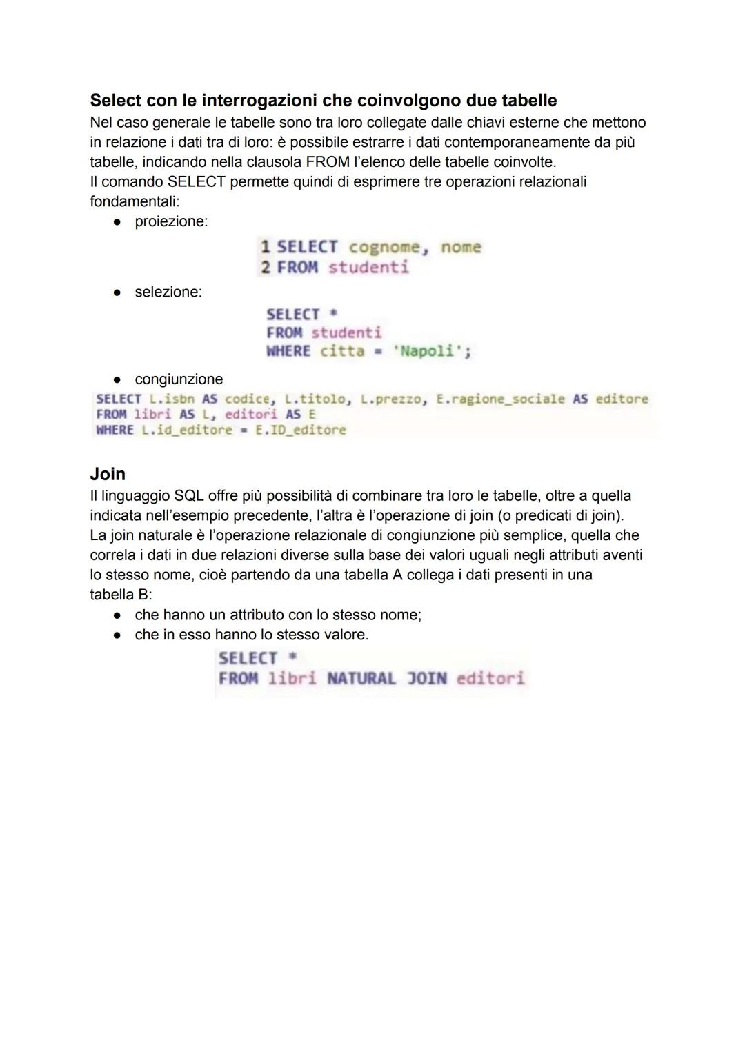 SQL
Un DBMS e' sostanzialmente uno strato software che si frappone fra l'utente ed i dati
veri e propri. Grazie a questo strato intermedio l