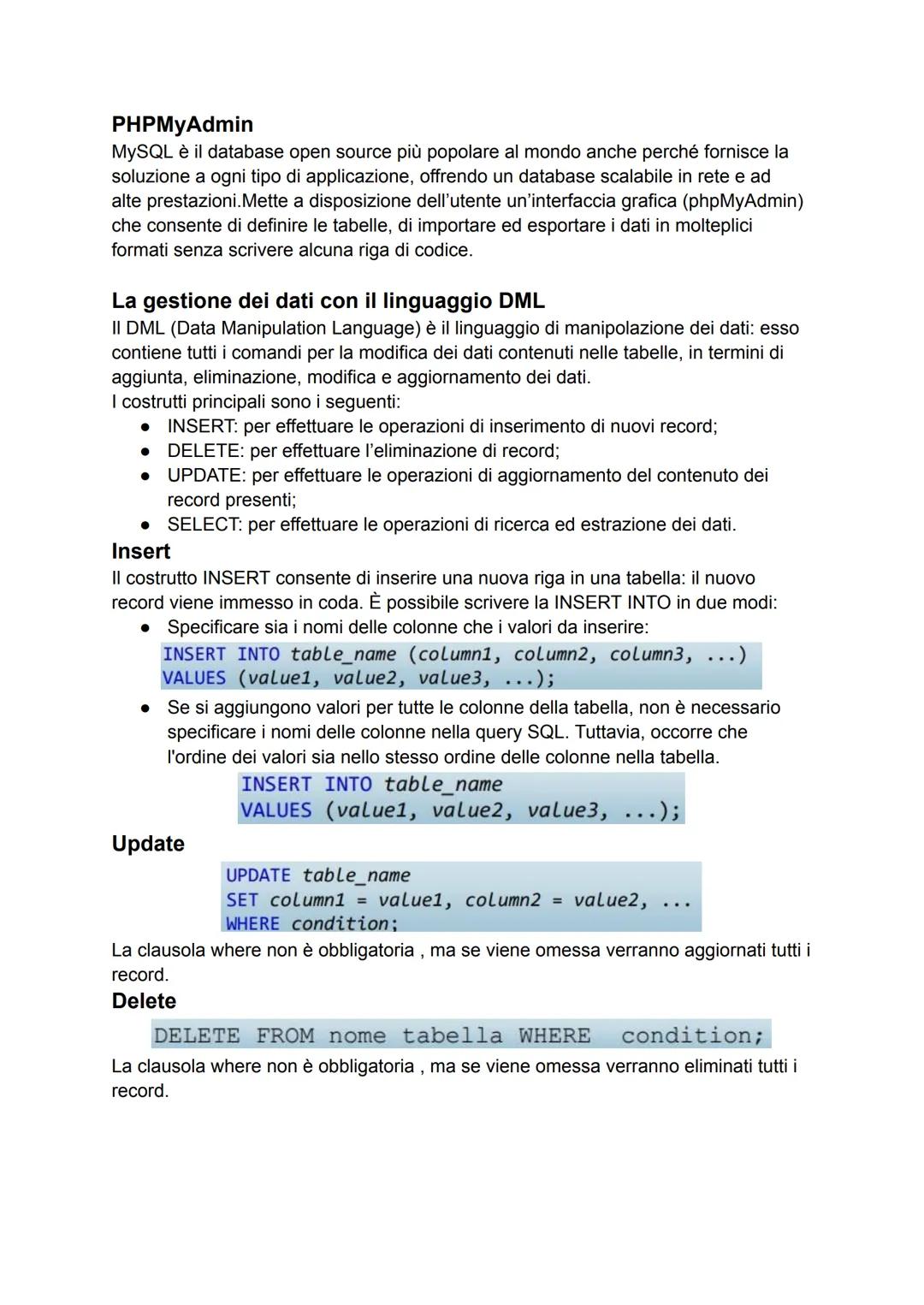 SQL
Un DBMS e' sostanzialmente uno strato software che si frappone fra l'utente ed i dati
veri e propri. Grazie a questo strato intermedio l