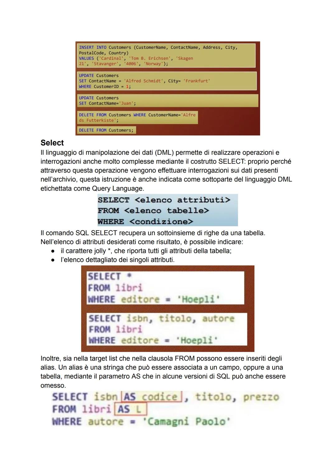 SQL
Un DBMS e' sostanzialmente uno strato software che si frappone fra l'utente ed i dati
veri e propri. Grazie a questo strato intermedio l