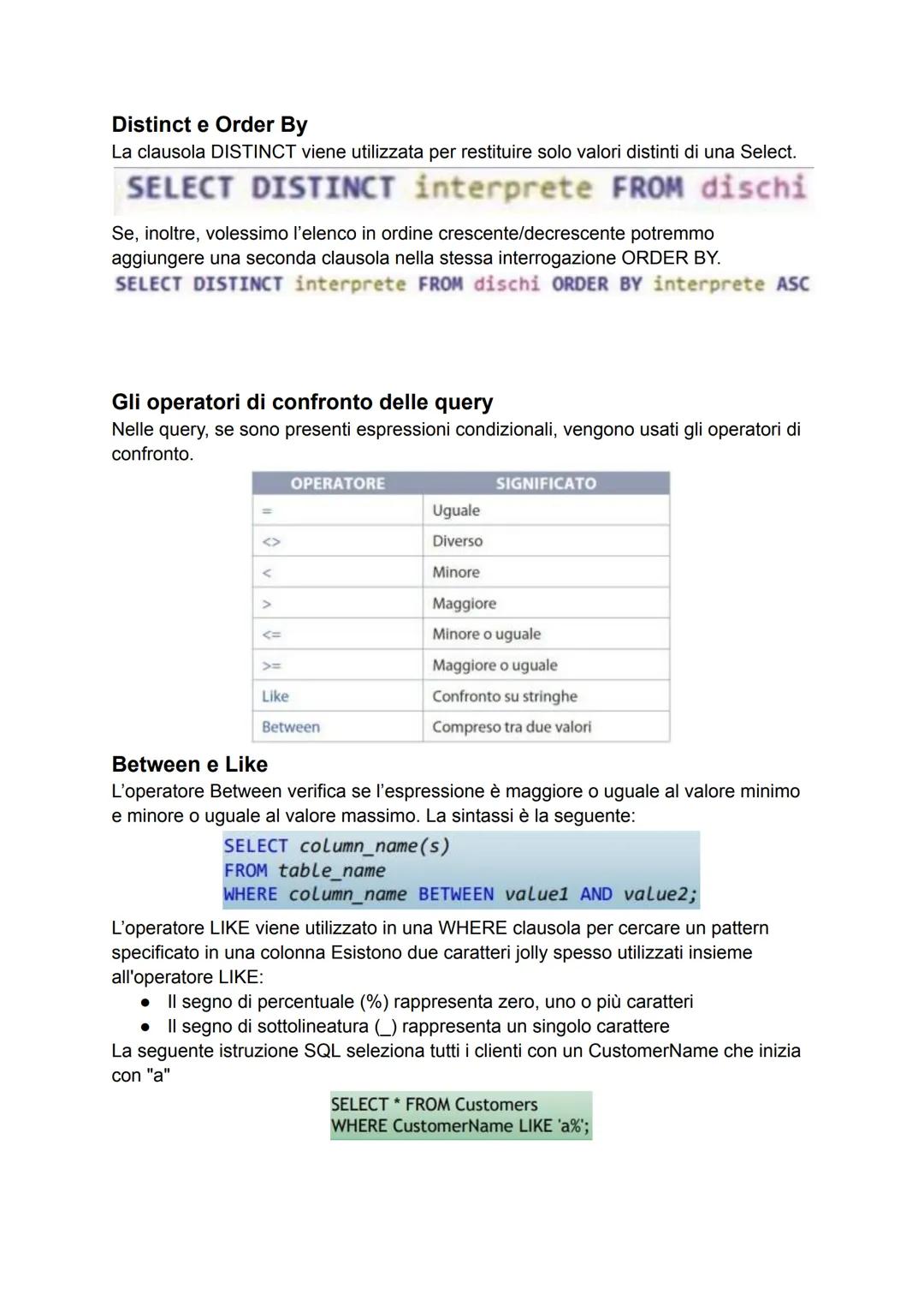 SQL
Un DBMS e' sostanzialmente uno strato software che si frappone fra l'utente ed i dati
veri e propri. Grazie a questo strato intermedio l