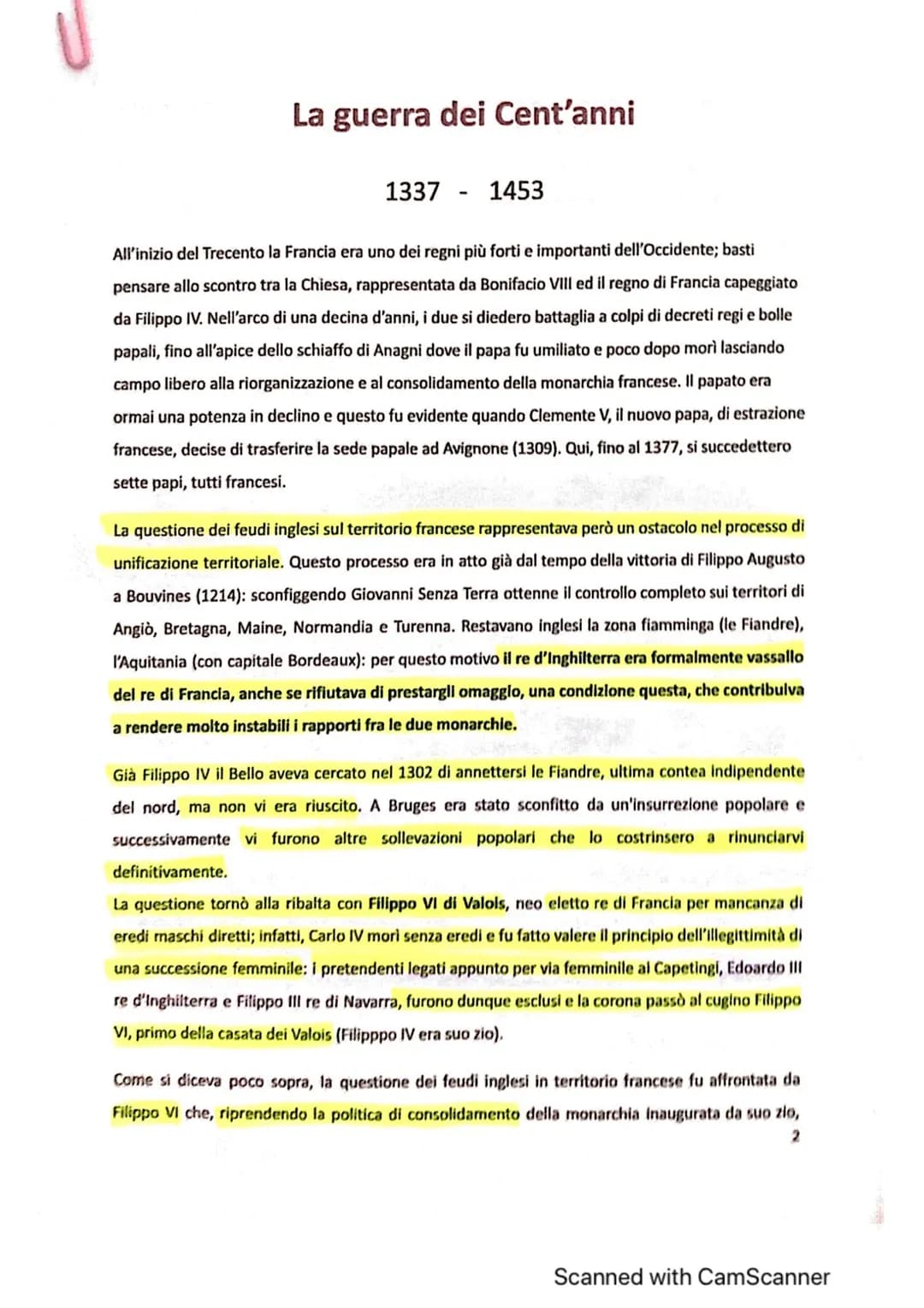 La guerra dei Cent'anni
1337 1453
All'inizio del Trecento la Francia era uno dei regni più forti e importanti dell'Occidente; basti
pensare 