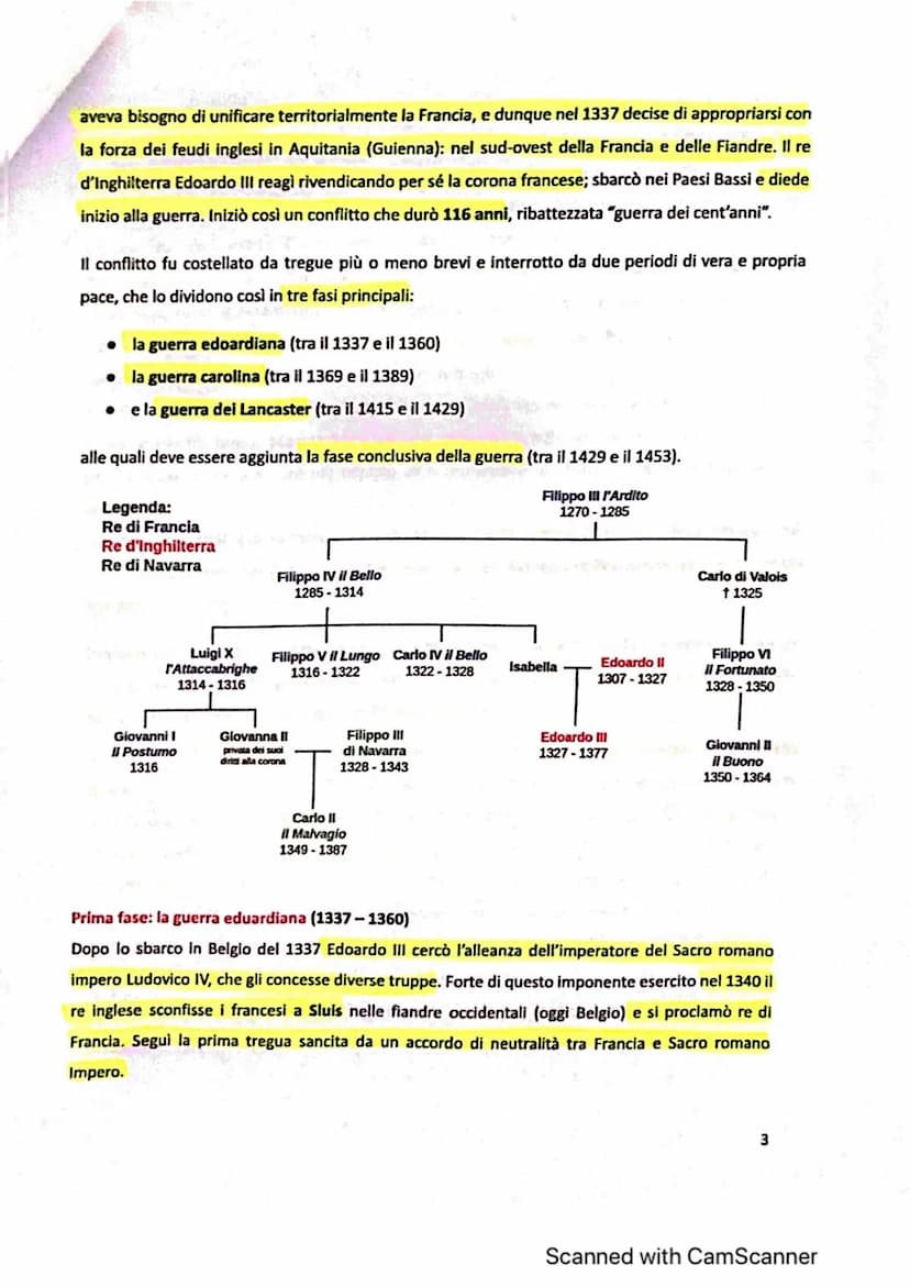 La guerra dei Cent'anni
1337 1453
All'inizio del Trecento la Francia era uno dei regni più forti e importanti dell'Occidente; basti
pensare 
