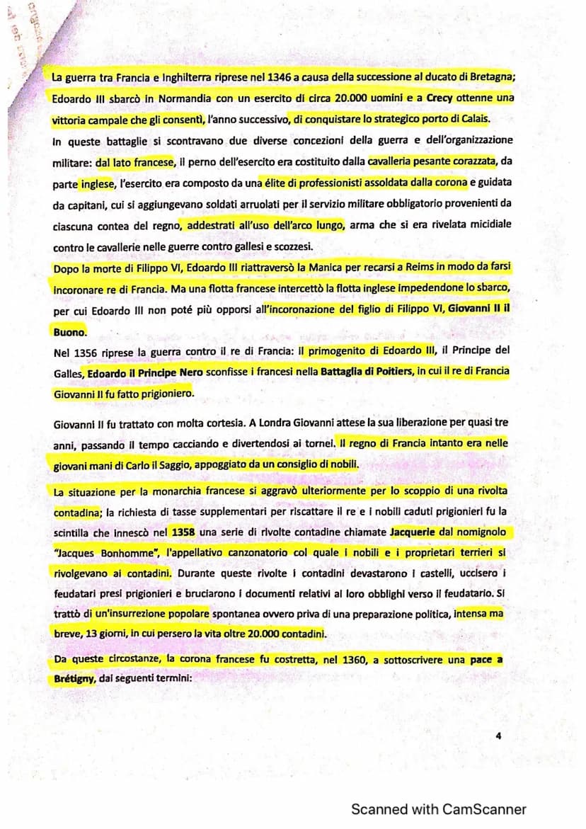 La guerra dei Cent'anni
1337 1453
All'inizio del Trecento la Francia era uno dei regni più forti e importanti dell'Occidente; basti
pensare 