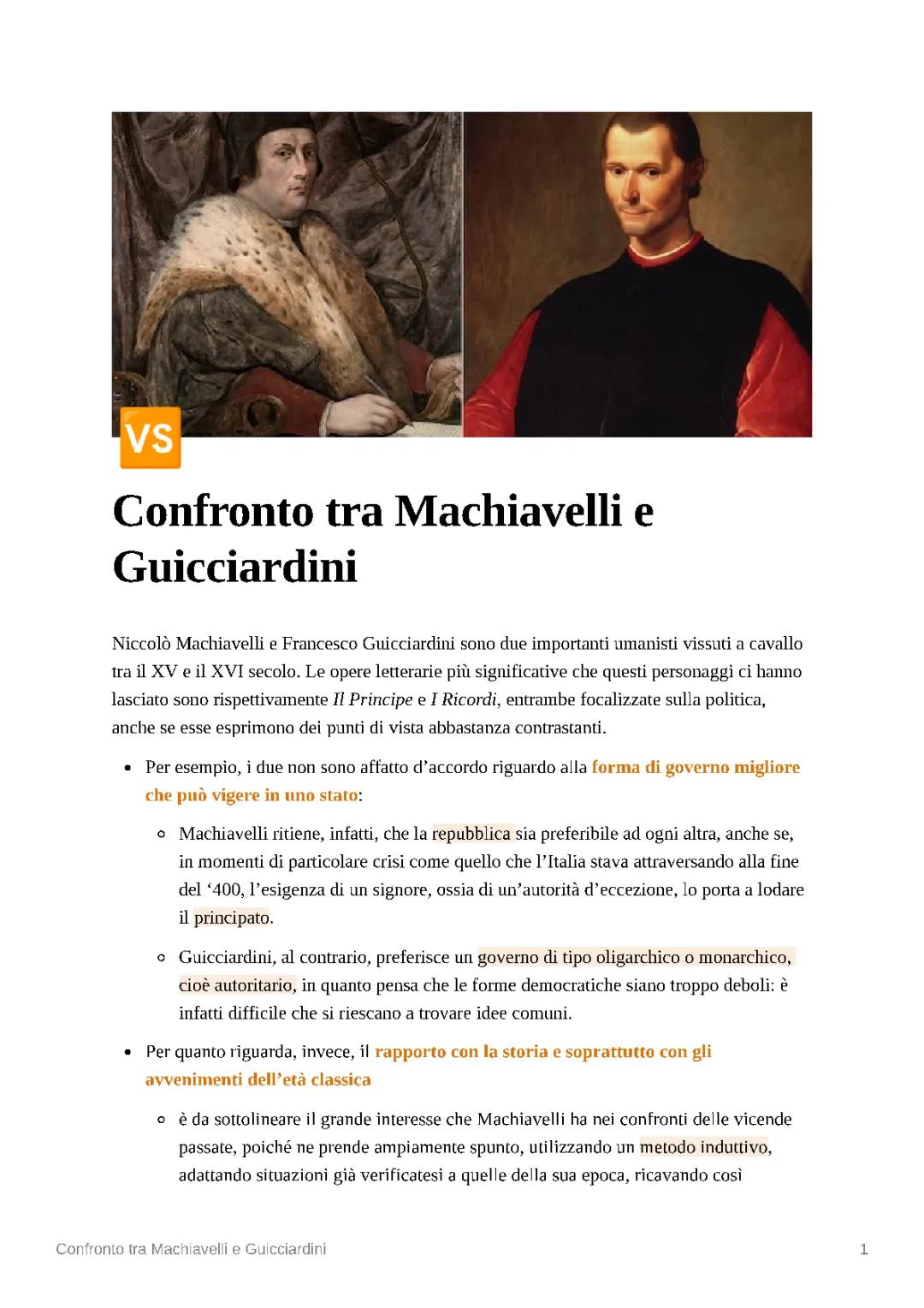 Differenze tra Machiavelli e Guicciardini