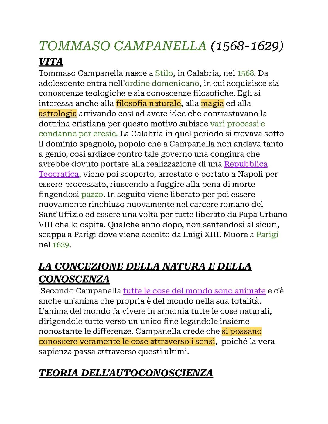 Pensiero di Tommaso Campanella 