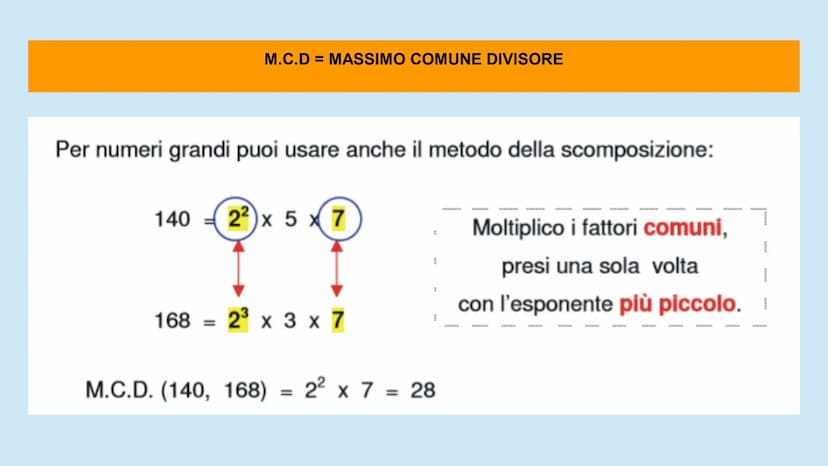CUOLA
2
M.C.D e m.c.m
MASSIMO COMUNE DIVISORE E
MINIMO COMUNE MULTIPLO Il Massimo Comune Divisore tra numeri è il più grande dei loro diviso
