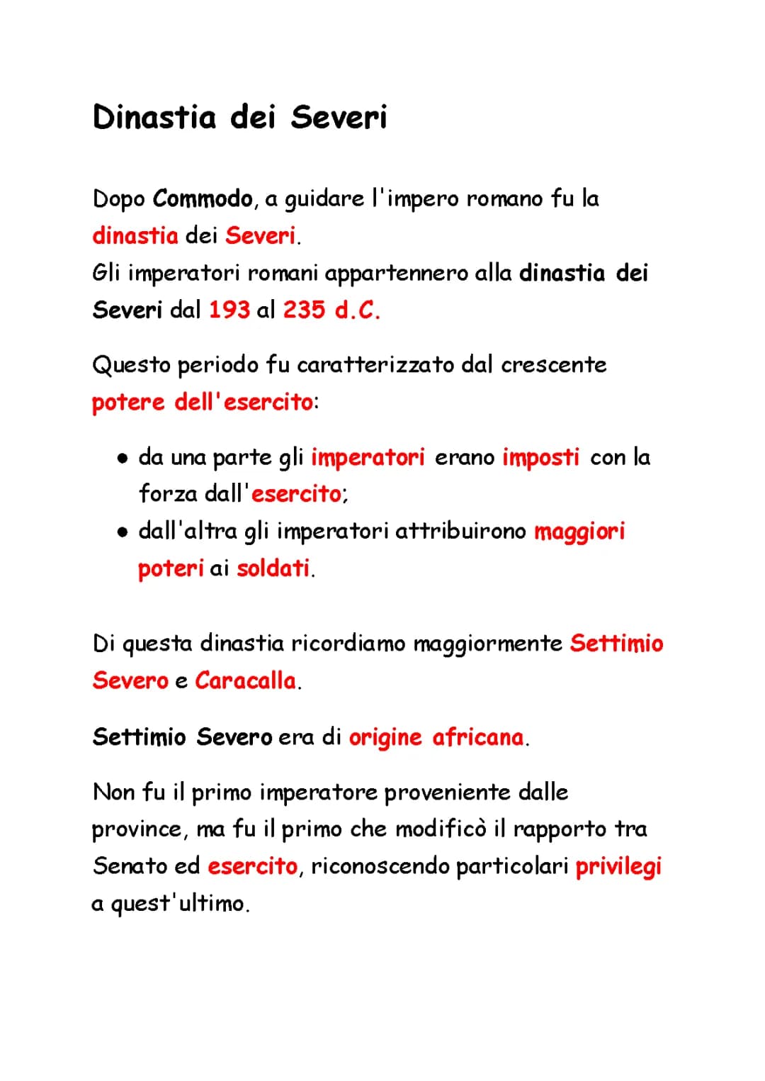 Dinastia dei Severi e Diocleziano 