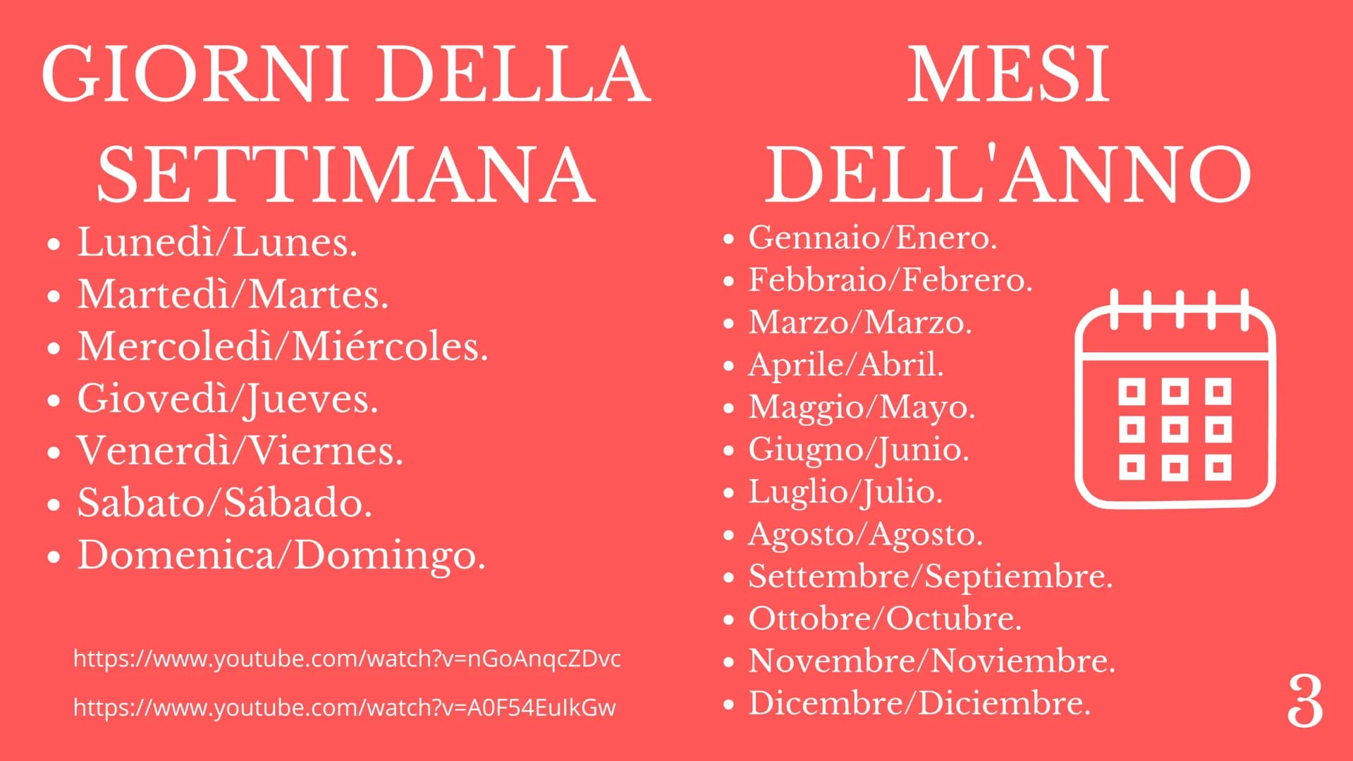 SPAGNOLO
PROGRAMMA
DEL CORSO
PROFESSORE INDICE
1
-ALFABETO.
2 -SALUTI FORMALI/INFORMALI.
3 -GIORNI DELLA SETTIMANA.
3.1 -MESI DELL'ANNO.
4 -