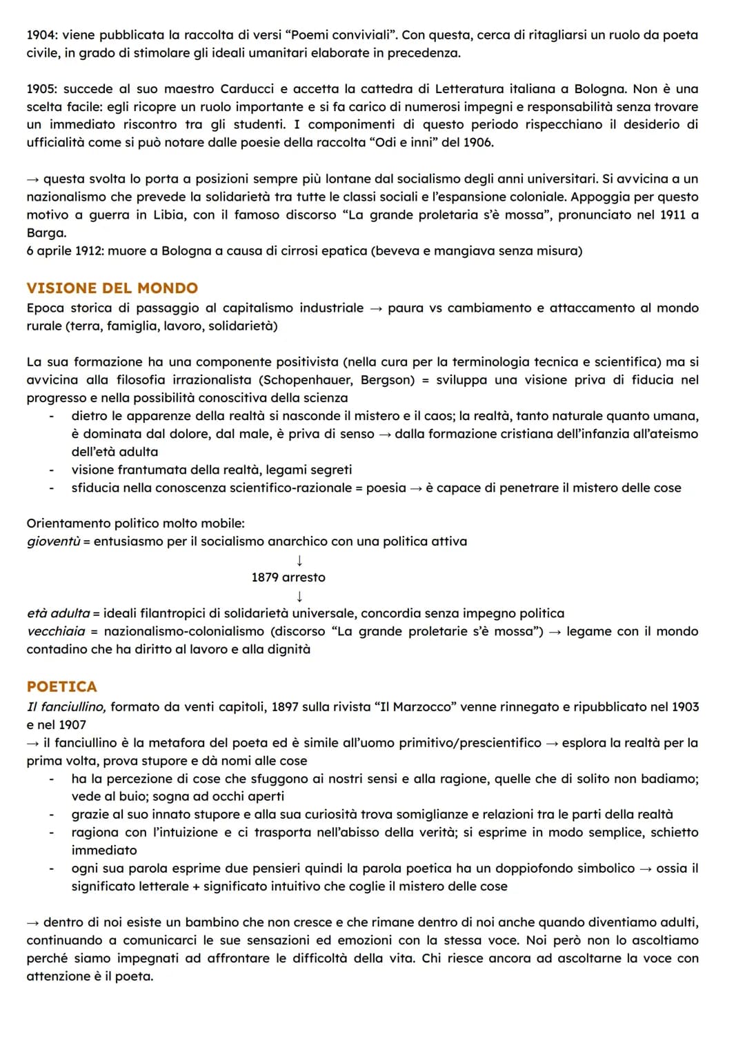 GIOVANNI PASCOLI
Pascoli nasce nel 1855 a San Mauro di Romagna da una famiglia che godeva di una buona situazione
economica. Trascorre un'in
