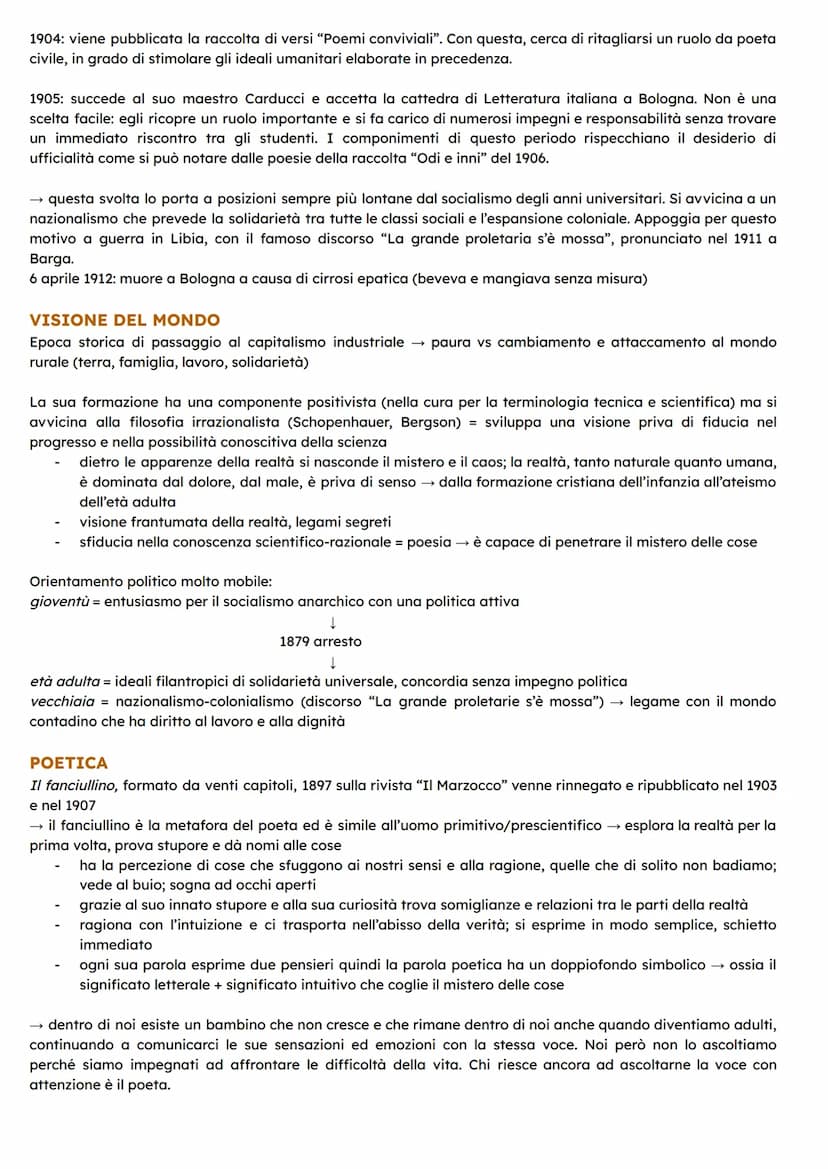 GIOVANNI PASCOLI
Pascoli nasce nel 1855 a San Mauro di Romagna da una famiglia che godeva di una buona situazione
economica. Trascorre un'in