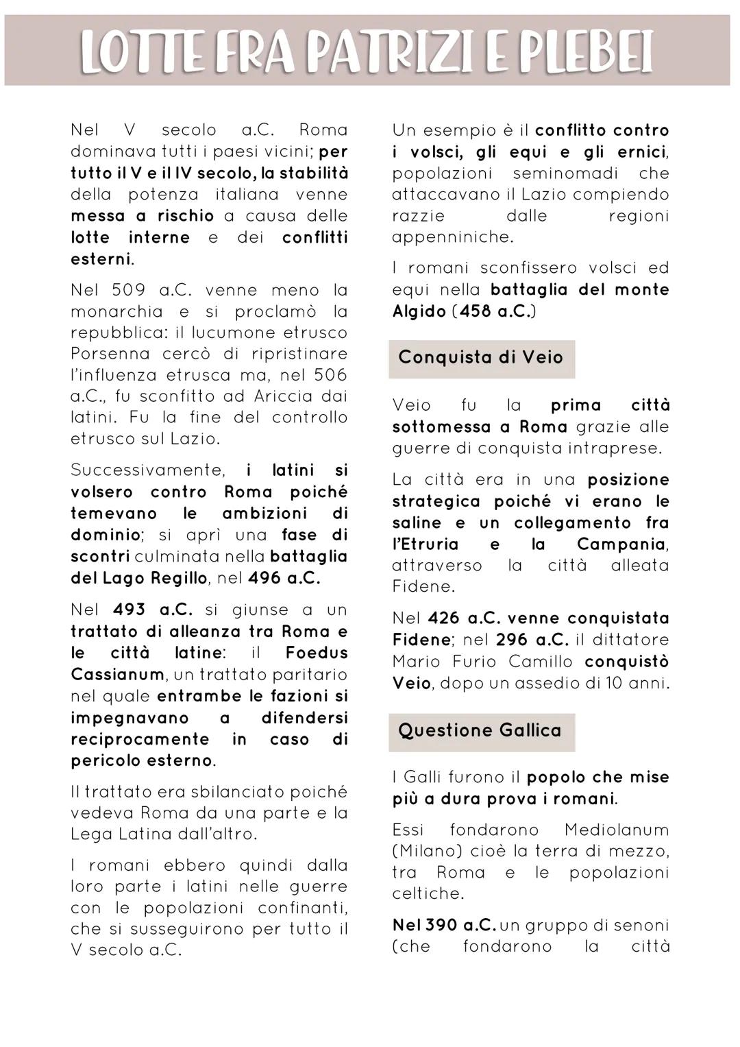 LOTTE FRA PATRIZI E PLEBEI
Nel V secolo a.C. Roma
dominava tutti i paesi vicini; per
tutto il V e il IV secolo, la stabilità
della potenza i