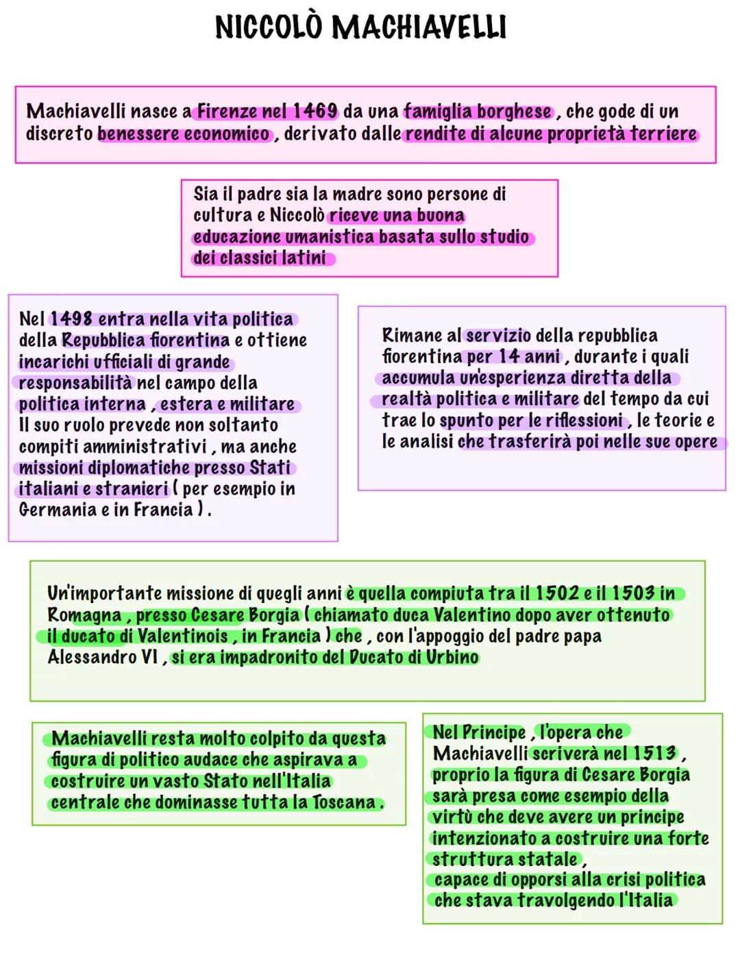 NICCOLÒ MACHIAVELLI
Machiavelli nasce a Firenze nel 1469 da una famiglia borghese, che gode di un
discreto benessere economico, derivato dal