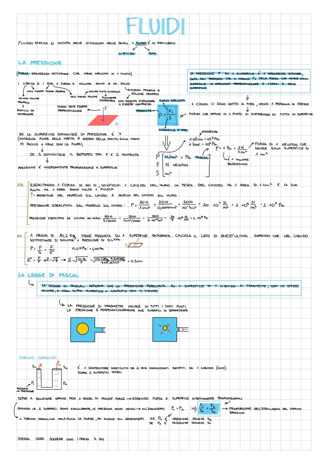 FLUIDO STATICA SI OCCUPA DELLE SITUAZIONI NELLE QUALI + FLUIDO É IN EQUILIBRIO
I UGUIDI E I GAS X FORMA E VOLUME SONO DA
LA PRESSIONE
(FORZA