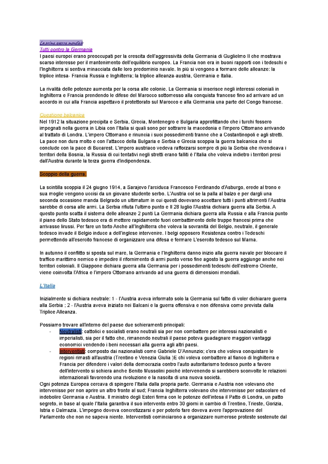 La prima guerra mondiale 