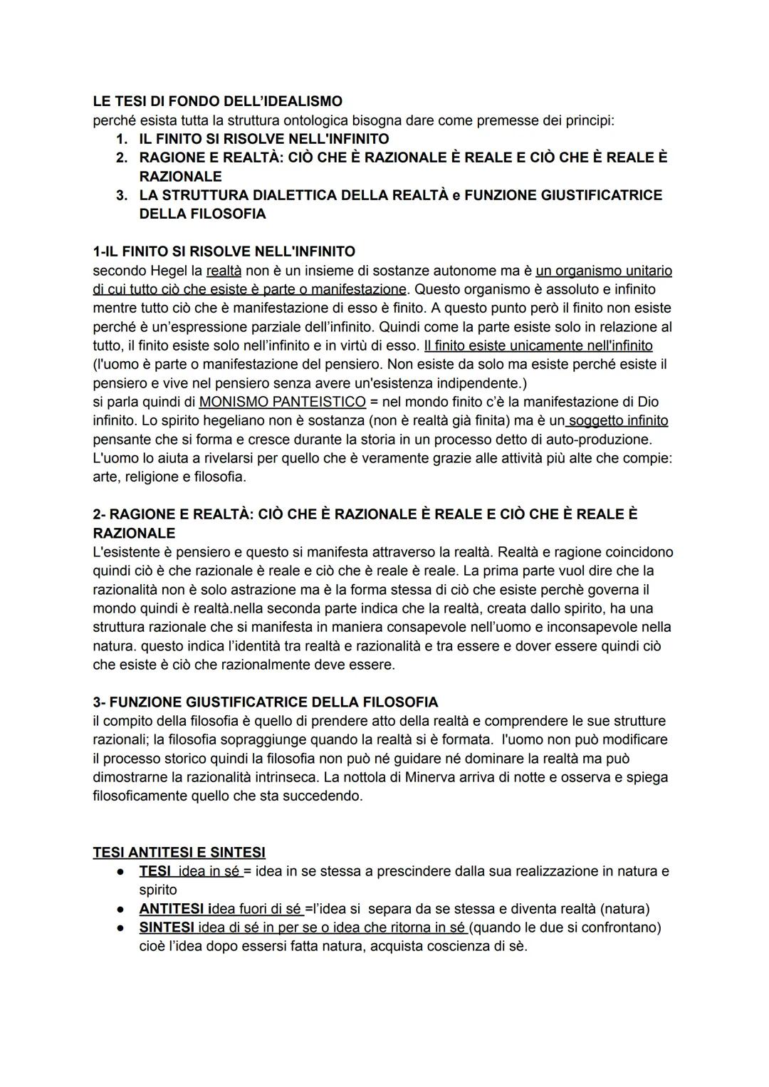 HEGEL
Per fichte il processo è INFINITO (tesi antitesi e sintesi) quindi ci sarà sempre qualcosa che
l'io non può pensare; invece per Hegel 