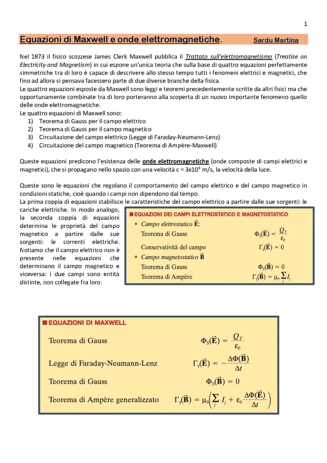Equazioni di Maxwell e onde elettromagnetiche 