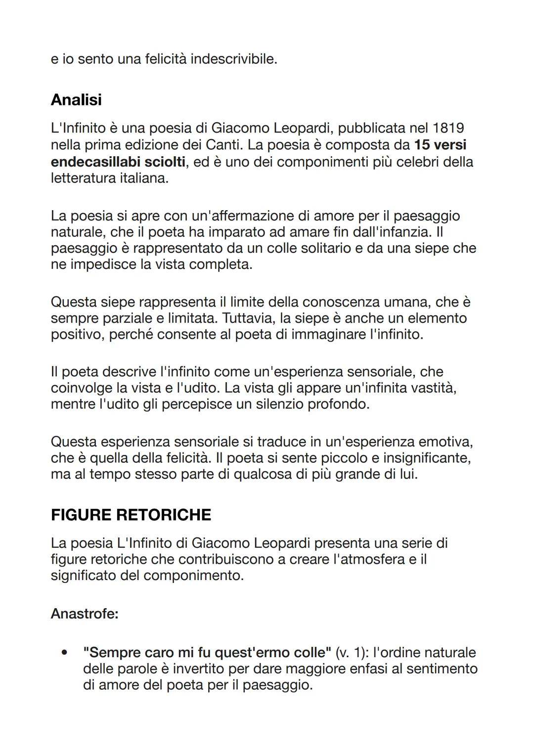 L'INFINITO
PARAFRASI
Sempre caro mi fu quest'ermo colle,
e questa siepe, che da tanta parte
dell'ultimo orizzonte il guardo esclude.
Ma sede