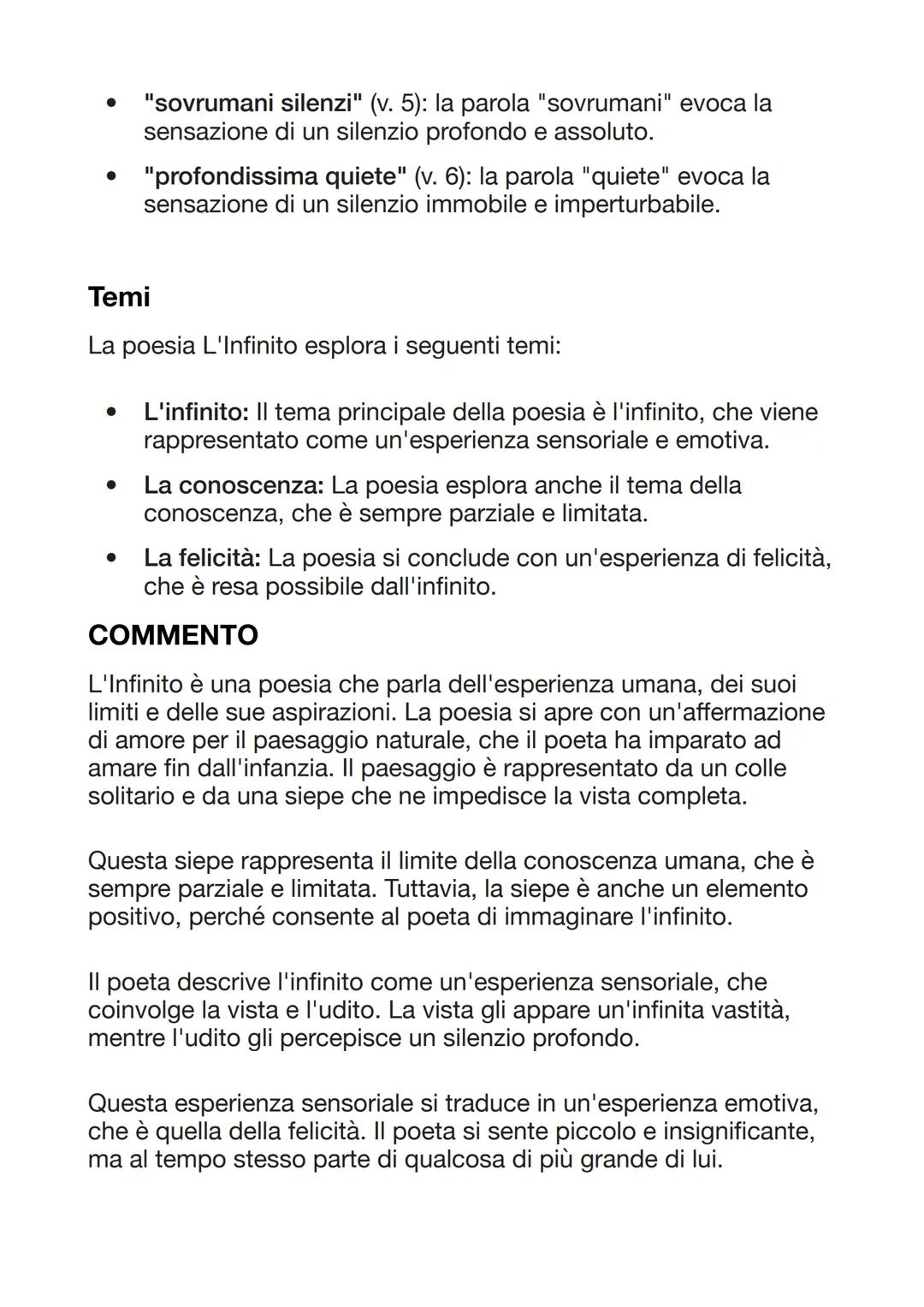 L'INFINITO
PARAFRASI
Sempre caro mi fu quest'ermo colle,
e questa siepe, che da tanta parte
dell'ultimo orizzonte il guardo esclude.
Ma sede