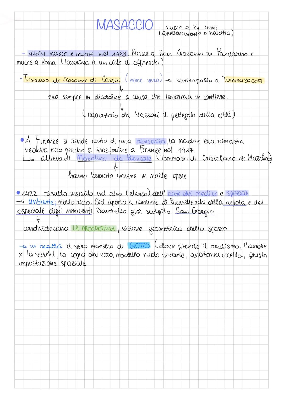 MASACCIO
1401 nasce e muore nel 1428. Nasce a San Giovanni in Pandorno e
muore a Roma (lavorava a un cido di affneschi)
- Tommaso di Giovann