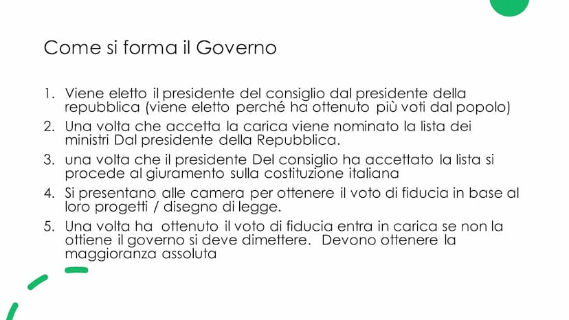 Il Governo
Musta
еее
☐ Il governo
●
Il governo è composto dal presidente del consiglio e dai Ministri
Ministri con portafoglio: ministri che