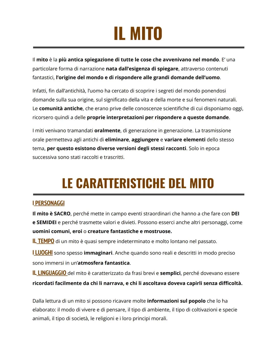 # IL MITO

Il mito è la più antica spiegazione di tutte le cose che avvenivano nel mondo. E' una
particolare forma di narrazione nata dall'e