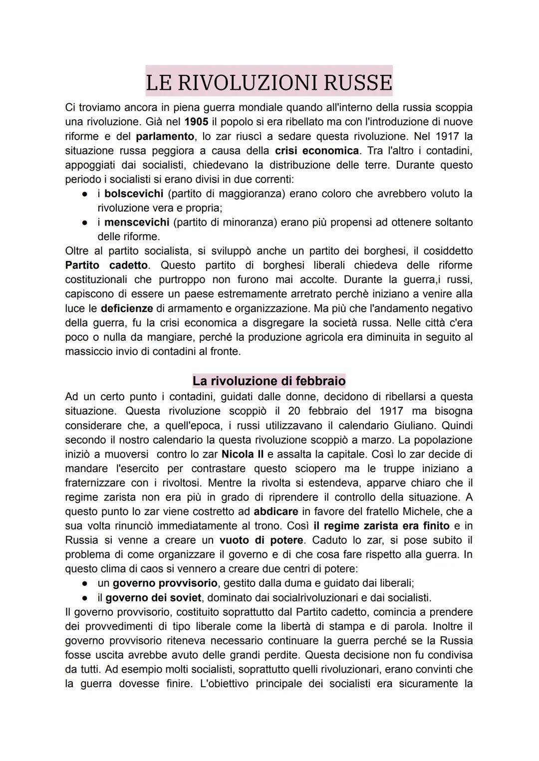 # LE RIVOLUZIONI RUSSE

Ci troviamo ancora in piena guerra mondiale quando all'interno della russia scoppia
una rivoluzione. Già nel 1905 il