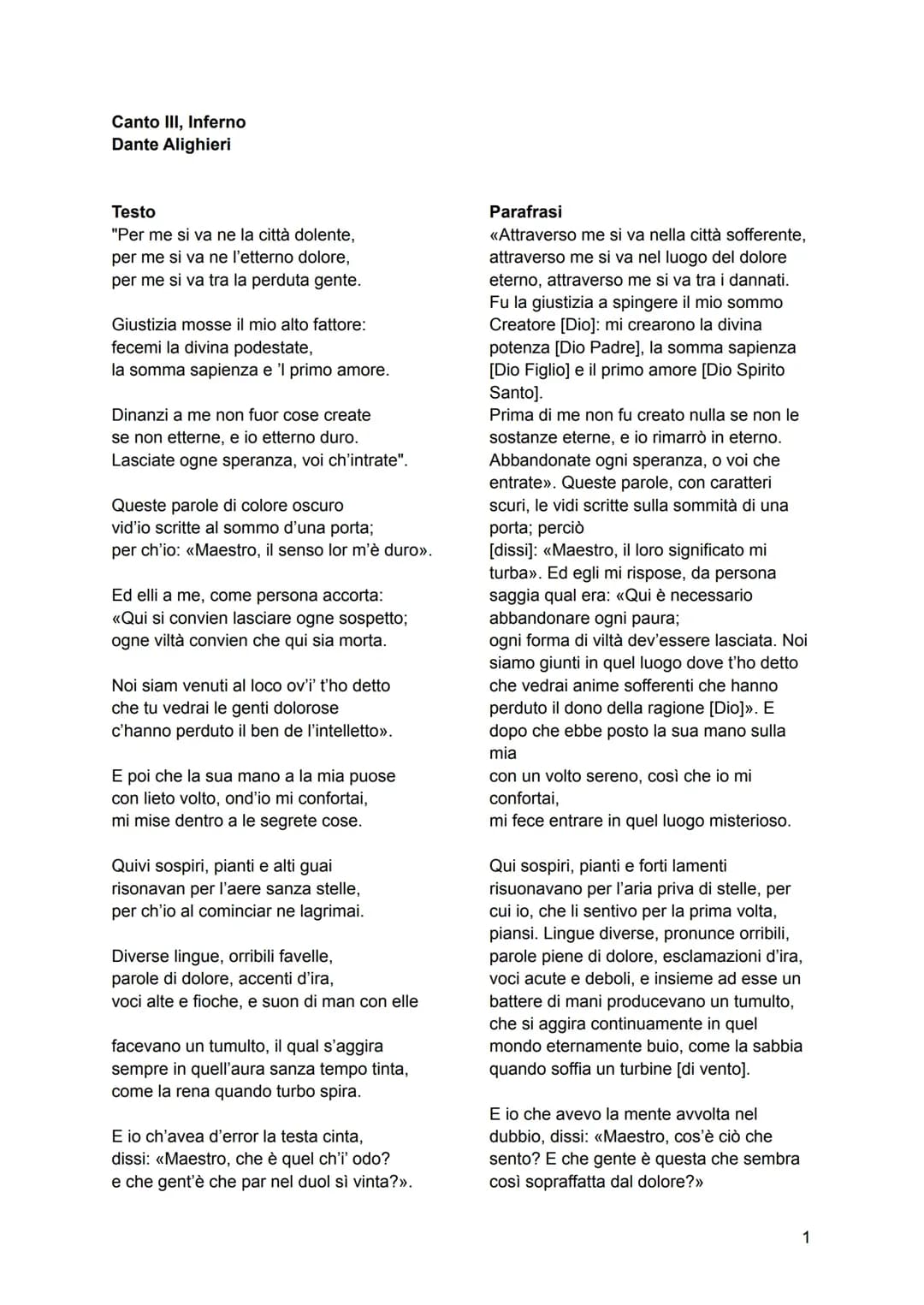 Canto III della Divina Commedia