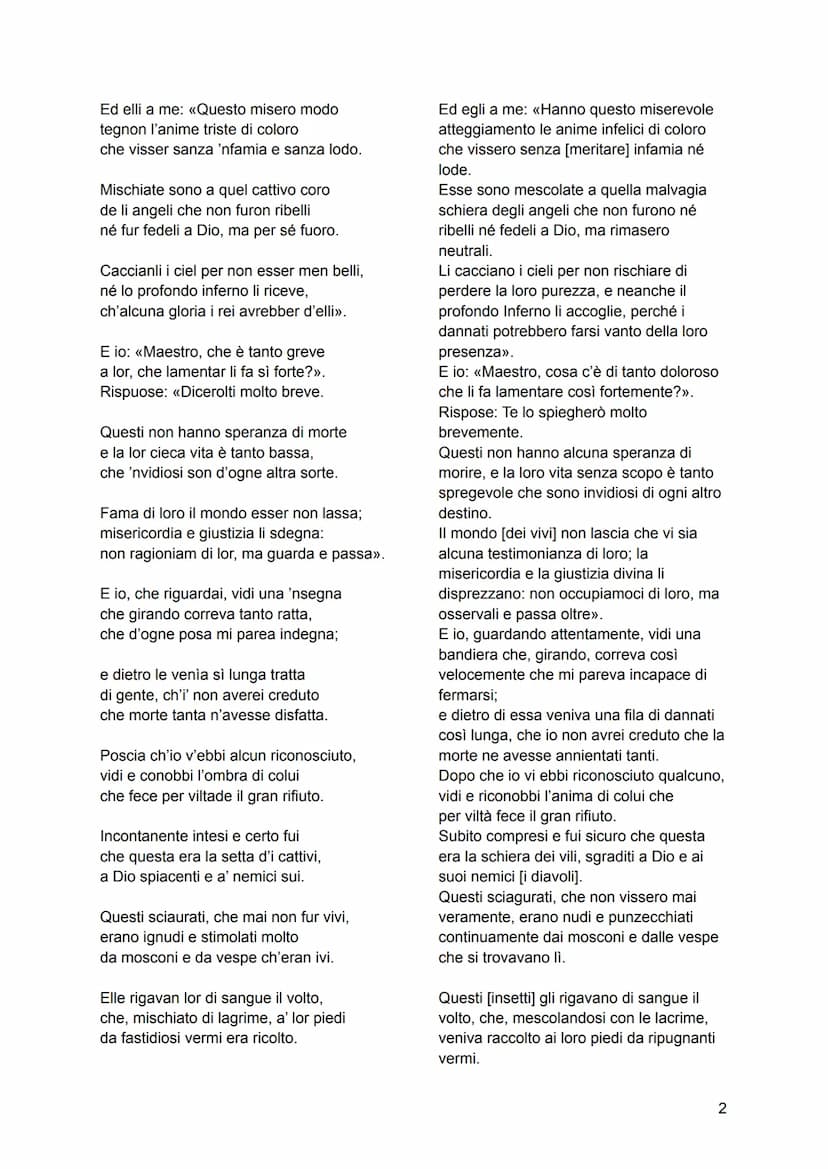 Canto III, Inferno
Dante Alighieri
Testo
"Per me si va ne la città dolente,
per me si va ne l'etterno dolore,
per me si va tra la perduta ge