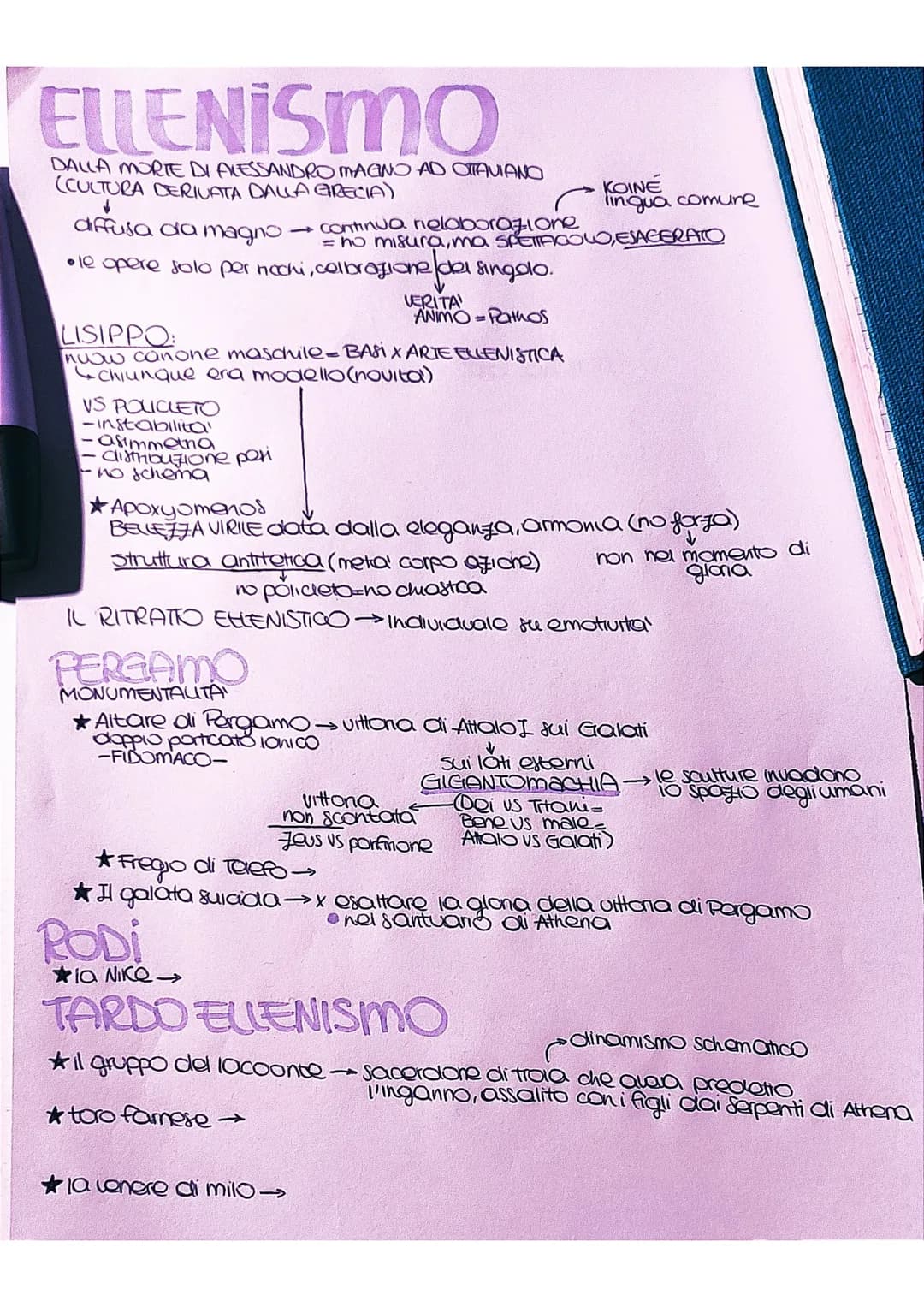ELLENISMO
DALLA MORTE DI ALESSANDRO MAGNO AD OTTAVIANO
(CULTURA DERIVATA DALLA GRECIA)
↓
diffusa da magno.
• le opere solo per nachi, colora