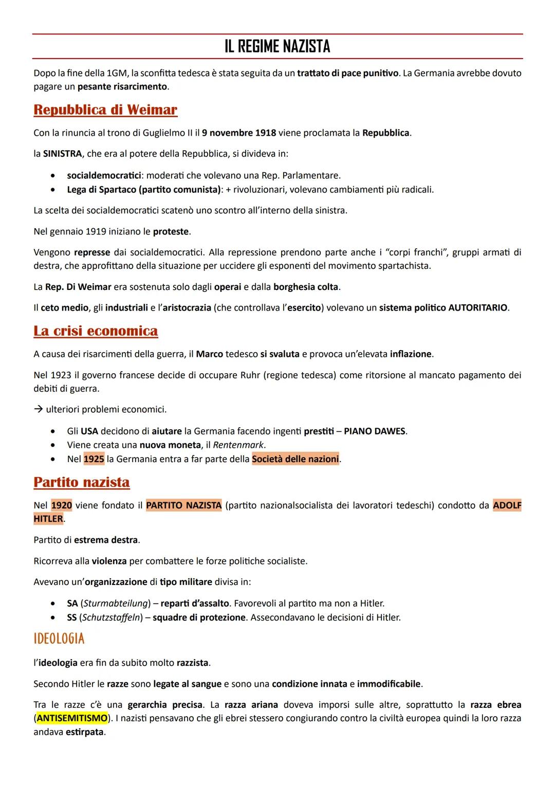 # IL REGIME NAZISTA

Dopo la fine della 1GM, la sconfitta tedesca è stata seguita da un trattato di pace punitivo. La Germania avrebbe dovut