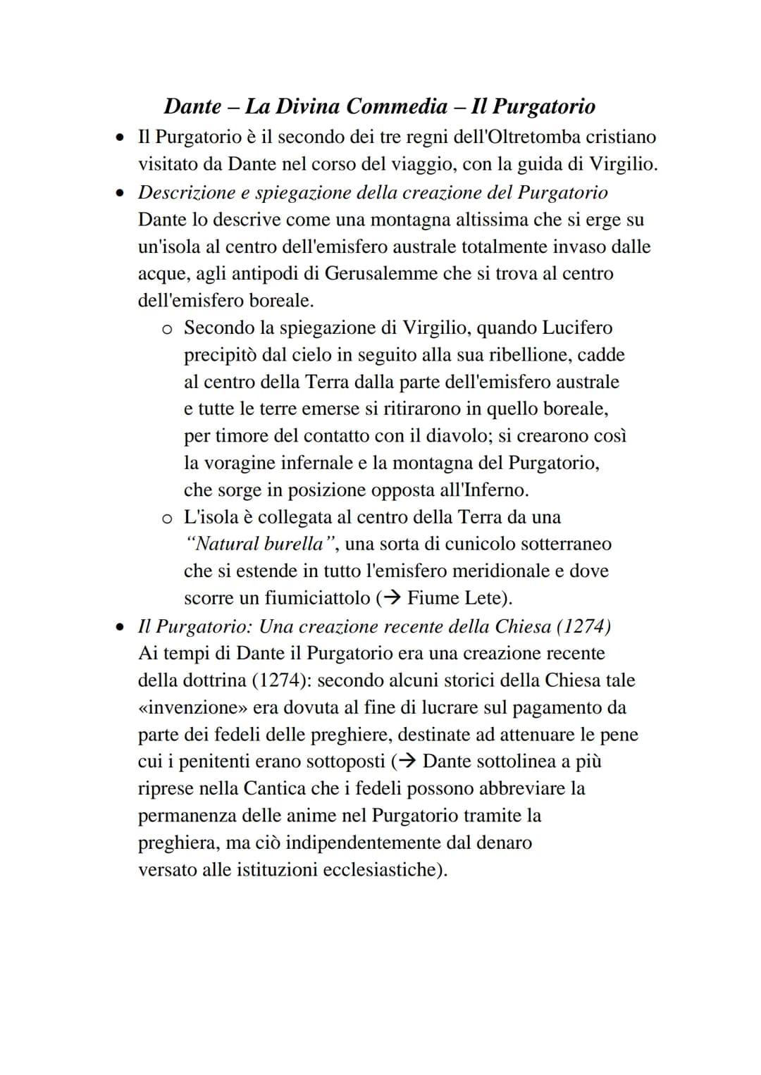 Dante - La Divina Commedia - Il Purgatorio
• Il Purgatorio è il secondo dei tre regni dell'Oltretomba cristiano
visitato da Dante nel corso 