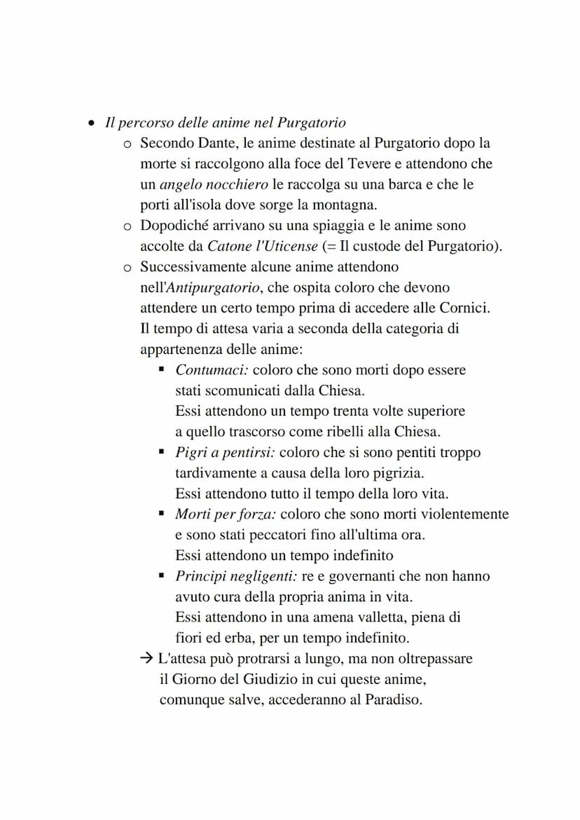 Dante - La Divina Commedia - Il Purgatorio
• Il Purgatorio è il secondo dei tre regni dell'Oltretomba cristiano
visitato da Dante nel corso 