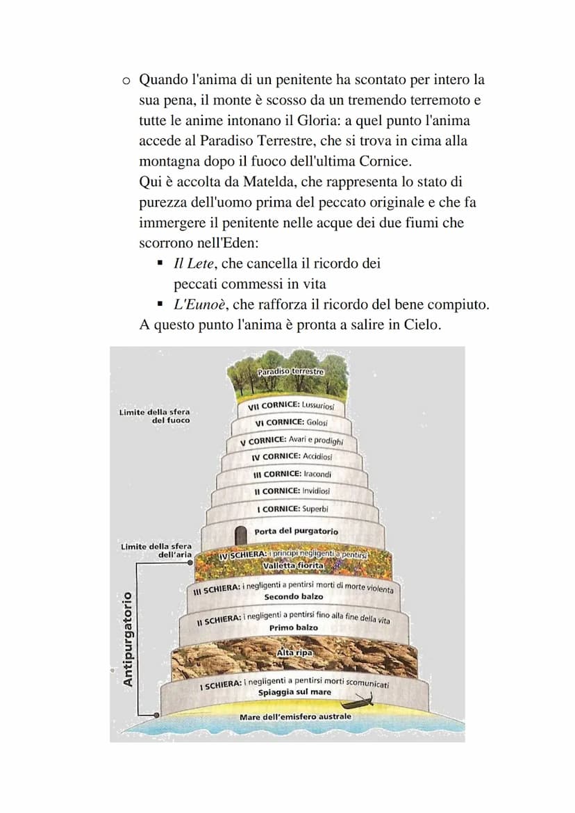 Dante - La Divina Commedia - Il Purgatorio
• Il Purgatorio è il secondo dei tre regni dell'Oltretomba cristiano
visitato da Dante nel corso 