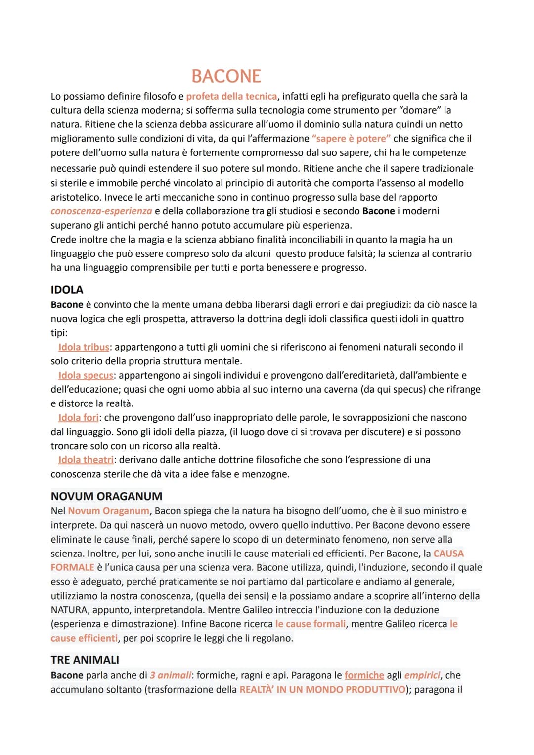 BACONE
Lo possiamo definire filosofo e profeta della tecnica, infatti egli ha prefigurato quella che sarà la
cultura della scienza moderna; 