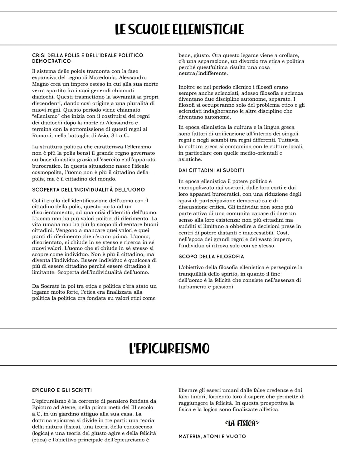 LE SCUOLE ELLENISTICHE
CRISI DELLA POLIS E DELL'IDEALE POLITICO
DEMOCRATICO
Il sistema delle poleis tramonta con la fase
espansiva del regno