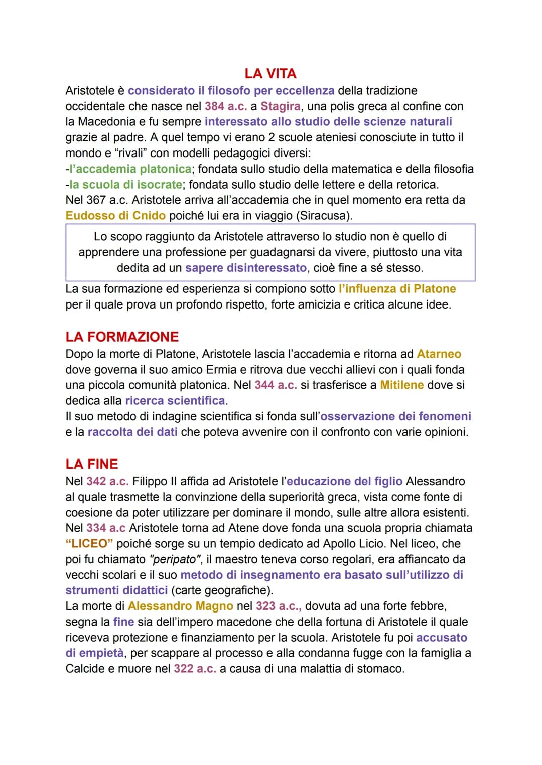 LA VITA
Aristotele è considerato il filosofo per eccellenza della tradizione
occidentale che nasce nel 384 a.c. a Stagira, una polis greca a