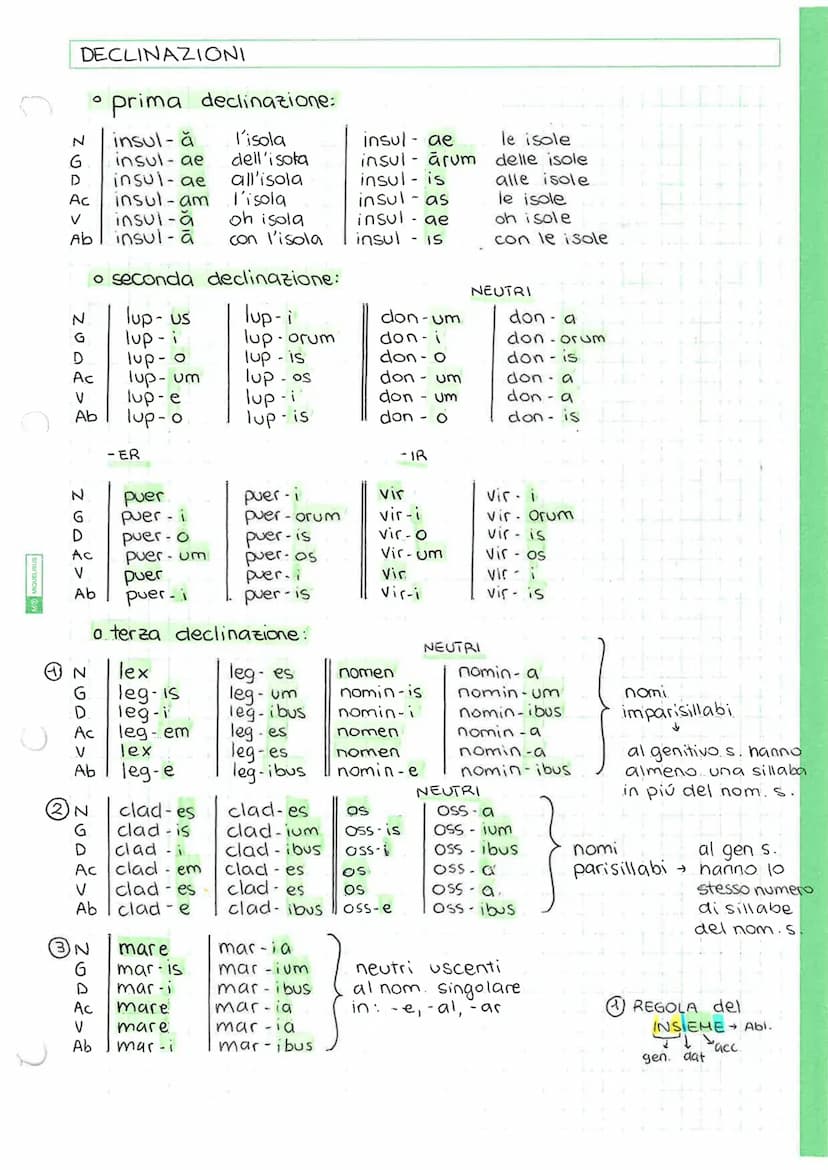 DECLINAZIONI
N
G
D
Ac
V
Ab
N
G
D
Ac
V
Ab
D
N puer
O
G puer - i
V
prima
insul- ă
insul-ae
insul-ae
insul-am
insui-ă
insul- ā
o seconda
lup-us